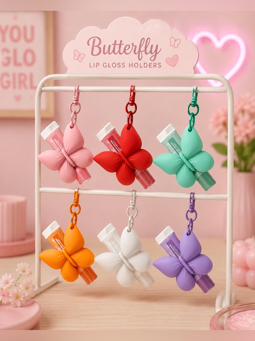 Butterfly Lip Gloss Holder Silicone Keychain - pick your favorite color!